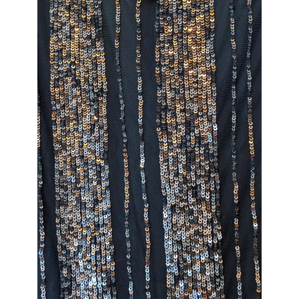 Zara Sequin Midi Skirt Black Silver Striped Asymmetric Ruffle Hem NWT M - Picture 2 of 10
